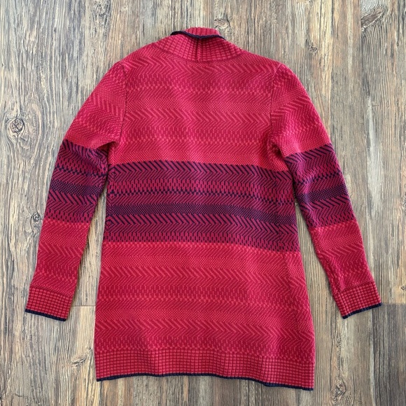 CAbi Joy Open Front Long Cardigan Knit Sweater Womens Sm Red Navy Blue Style 897 - Picture 2 of 10